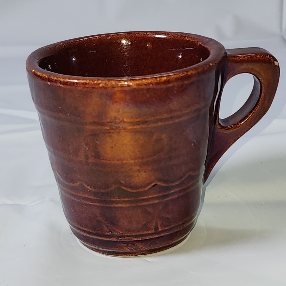 VTG MARCREST Daisy Dot Brown Stoneware One-Finger Tea COFFEE MUG Cup 3.5" USA